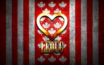 Jag &#228;lskar Leduc, kanadensiska st&#228;der, gyllene inskription, Day of Leduc, Kanada, gyllene hj&#228;rta, Leduc med flagga, Leduc, favoritst&#228;der, Love Leduc