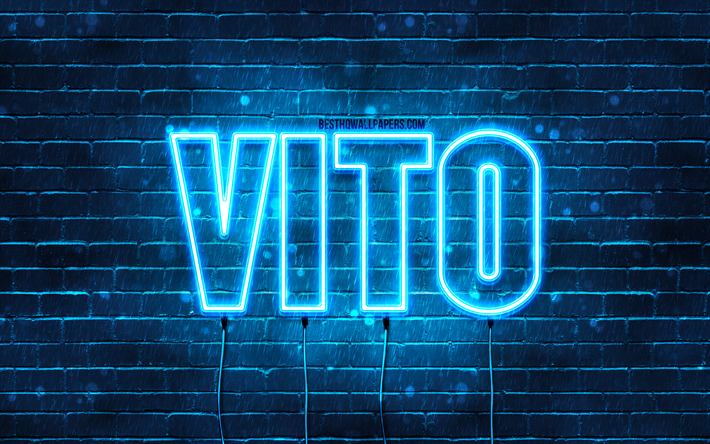 Vito, 4k, des fonds d&#39;&#233;cran avec des noms, Vito nom, n&#233;ons bleus, Vito Anniversaire, Joyeux Anniversaire Vito, noms masculins italiens populaires, photo avec Vito nom