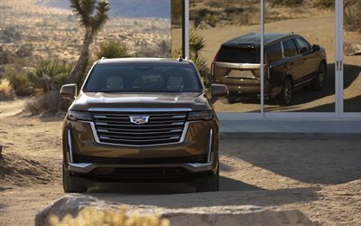 4k, Cadillac Escalade, 2021年, 正面, 外側, 高級SUV, 新しい茶色のエスカレード, アメリカ車, キャデラック