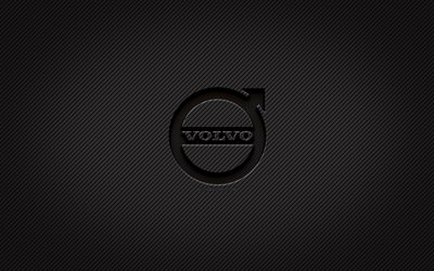 Volvo carbon logo, 4k, grunge art, carbon background, creative, Volvo black logo, cars brands, Volvo logo, Volvo