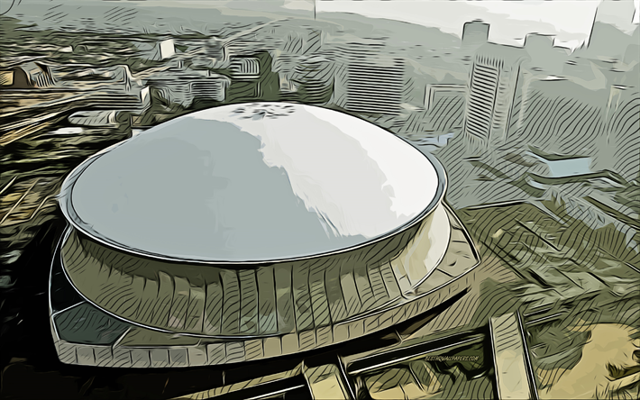 Caesars Superdome, 4k, vektorkonst, Caesars Superdome-teckning, kreativ konst, Caesars Superdome-konst, vektorteckning, abstrakta arenor, New Orleans, Louisiana, USA, New Orleans Saints