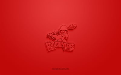 Calgary Roughnecks, yaratıcı 3D logo, kırmızı arka plan, Ulusal Lakros Ligi, 3d amblem, Kanada kutu lakros takımı, NLL, Alberta, Kanada, 3d sanat, lakros, Calgary Roughnecks 3d logosu