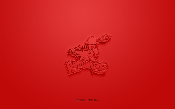 Calgary Roughnecks, yaratıcı 3D logo, kırmızı arka plan, Ulusal Lakros Ligi, 3d amblem, Kanada kutu lakros takımı, NLL, Alberta, Kanada, 3d sanat, lakros, Calgary Roughnecks 3d logosu