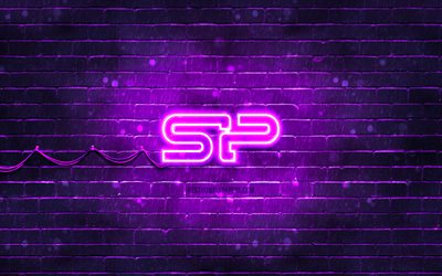 Silicon Power violetti logo, 4k, violetti tiilisein&#228;, Silicon Power logo, tuotemerkit, Silicon Power neon logo, Silicon Power