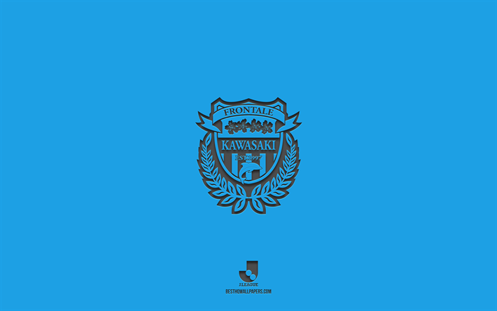Kawasaki Frontale, fond bleu, &#233;quipe de football japonaise, embl&#232;me AKawasaki Frontale, Ligue J1, Japon, football, logo Kawasaki Frontale