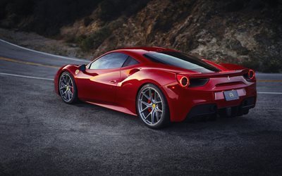Ferrari 488 GTB, Urheilu coupe mountain road, punainen Ferrari, italialaiset superautot, Ferrari