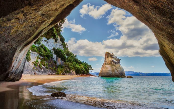 Costa, mar, ondas, praia, rock, caverna, ver&#227;o viagens