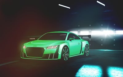 Audi TT RS, 2017車, ガレージ, ウ, 緑tt, Audi