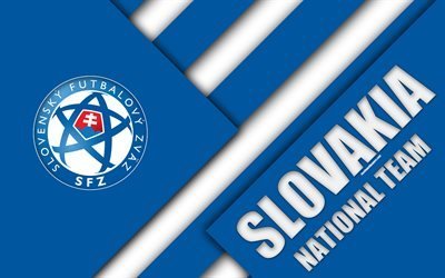 Slovakia national football team, 4k, emblem, material design, blue white abstraction, Slovak Football Association, SFZ, logo, football, Slovakia, coat of arms