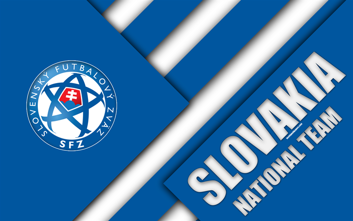 Slovakia national football team, 4k, emblem, material design, blue white abstraction, Slovak Football Association, SFZ, logo, football, Slovakia, coat of arms