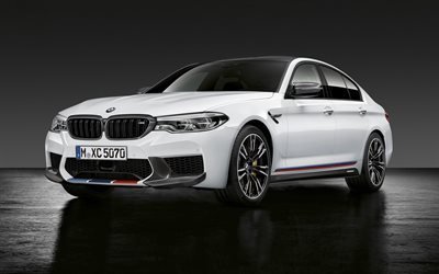 BMW M5, 2018 carros, studio, G30, branco m5, carros alem&#227;es, BMW