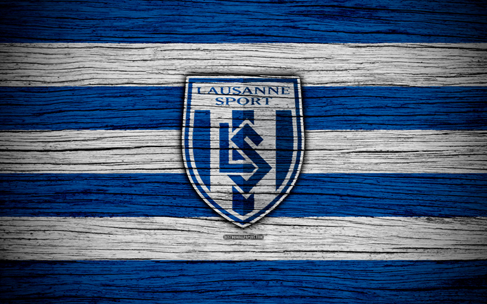 Lausanne, 4k, wooden texture, Switzerland Super League, soccer, football, emblem, FC Lausanne, Switzerland, logo, Lausanne FC