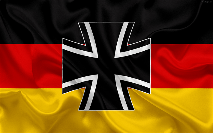 flag of the Bundeswehr, Germany, German armed forces, coat of arms, 4k, silk flag, silk texture, Bundeswehr, German flag, flag of Germany