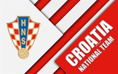 Croatia national football team, 4k, emblem, material design, red white abstraction, Croatian Football Federation, logo, football, Croatia, coat of arms