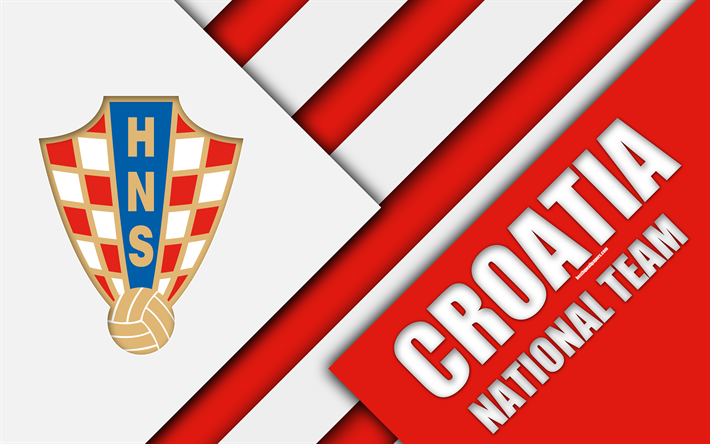 Croatia national football team, 4k, emblem, material design, red white abstraction, Croatian Football Federation, logo, football, Croatia, coat of arms