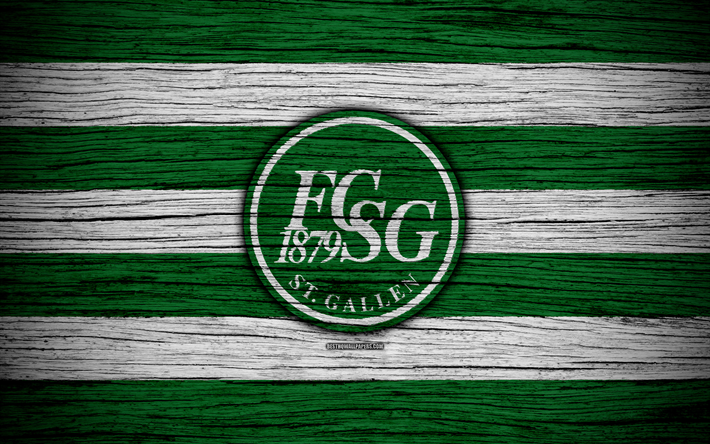 St Gallen, 4k, textura de madeira, Super Liga Su&#237;&#231;a, futebol, emblema, FC St Gallen, Su&#237;&#231;a, logo, St Gallen FC