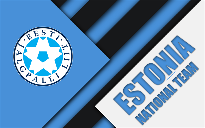 Estonia national football team, 4k, emblem, material design, black and white abstraction, logo, Estonian Football Association, Eesti Jalgpalli Liit, football, Estonia, coat of arms