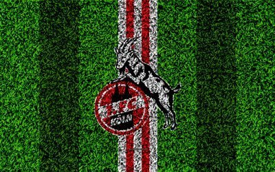 FC Koln, 4k, German football club, football lawn, logo, emblem, grass texture, Bundesliga, Cologne, Germany, football
