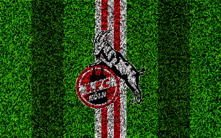 FC Koln, 4k, German football club, football lawn, logo, emblem, grass texture, Bundesliga, Cologne, Germany, football
