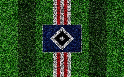 Hamburger SV, 4k, German football club, football lawn, logo, emblem, grass texture, Bundesliga, Hamburg, Germany, football, Hamburger Sport-Verein