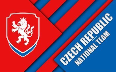 Czech Republic national football team, 4k, emblem, material design, blue red abstraction, logo, football, Czech Republic, coat of arms