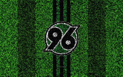 Hannover 96 FC, 4k, German football club, football lawn, logo, emblem, grass texture, Bundesliga, Hannover, Germany, football