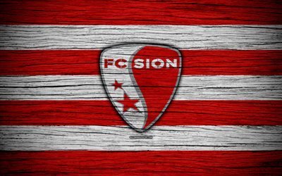 FC Sion, 4k, ahşap doku, İsviçre Süper Lig, futbol, amblem, İsviçre, logo, Sion
