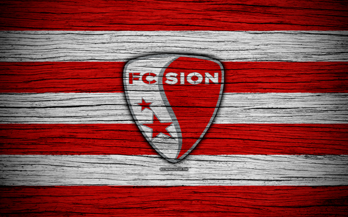 FC Sion, 4k, ahşap doku, İsvi&#231;re S&#252;per Lig, futbol, amblem, İsvi&#231;re, logo, Sion