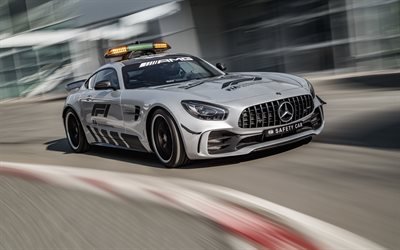 Safety Car, Mercedes-AMG GT R, 2018, Official F1 Safety Car, Formula 1, sports coupe, silver sports car, Mercedes