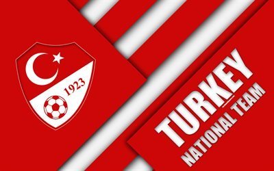 Turkey national football team, 4k, emblem, material design, red white abstraction, Turkish Football Federation, logo, football, Turkey, coat of arms