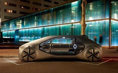Renault EZ-GO, MPV, 2018, concept car, electric car, 4k, car with autopilot, Unmanned vehicle, self-driving cars, Renault