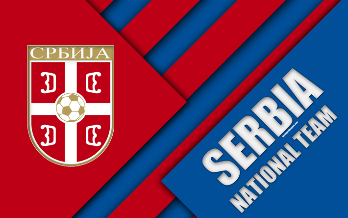 Serbia national football team, 4k, emblem, material design, red blue abstraction, logo, football, Serbia, coat of arms