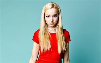 Dove Cameron, american actress, 4k, red dress, Hollywood, photoshoot, blonde, beauty