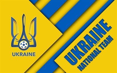 Ukraine national football team, 4k, emblem, material design, blue yellow abstraction, logo, football, Ukraine, coat of arms, Football Federation of Ukraine