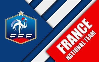 France national football team, 4k, emblem, material design, blue red abstraction, logo, football, France, coat of arms