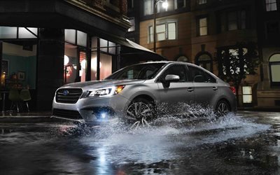 4k, Subaru Legacy, de la pluie, 2018 voitures, la nuit, la nouvelle Legacy, la rue, la Subaru