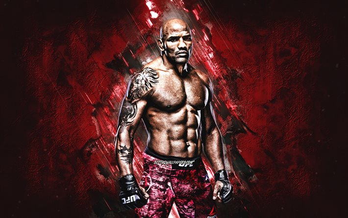 Yoel Romero, cuban fighter, UFC, portrait, red stone background, creative art, Ultimate Fighting Championship