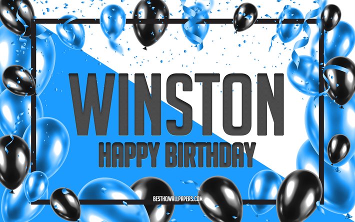 Happy Birthday Winston, Birthday Balloons Background, Winston, wallpapers with names, Winston Happy Birthday, Blue Balloons Birthday Background, greeting card, Winston Birthday