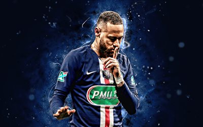 4k, Neymar, 2020, brasilian jalkapalloilijat, tavoite, PSG, League 1, blue neon valot, Neymar da Silva Santos Junior, Neymar PSG, jalkapallo, Paris Saint-Germain, Neymar JR