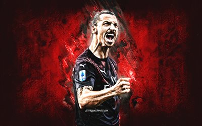 Zlatan Ibrahimovic, AC Milan, Swedish soccer player, world star football, portrait, Serie A, football, red creative background
