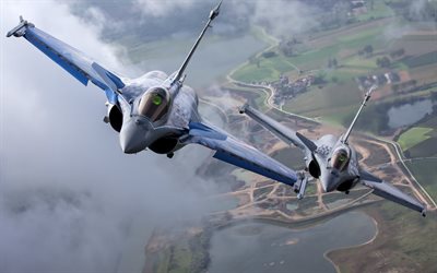 Dassault Rafale, chasseur chasseur, deux avions de combat, avions de chasse fran&#231;ais de la Force A&#233;rienne, des avions Militaires