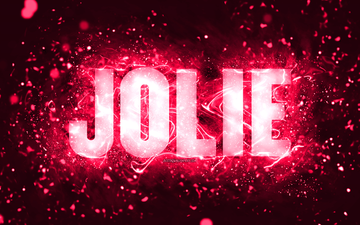 grattis p&#229; f&#246;delsedagen jolie, 4k, rosa neonljus, jolie namn, kreativ, jolie grattis p&#229; f&#246;delsedagen, jolie birthday, popul&#228;ra amerikanska kvinnonamn, bild med jolie namn, jolie
