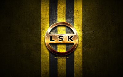 o lillestrom fc, logotipo dourado, eliteserien, metal amarelo de fundo, futebol, noruegu&#234;s clube de futebol, o lillestrom sk logotipo, lillestrom sk