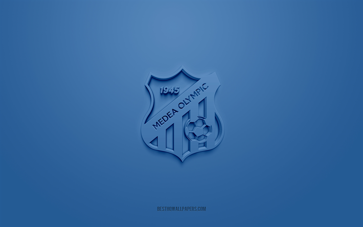 olympique de medea, kreatives 3d-logo, blauer hintergrund, algerischer fu&#223;ballverein, ligue professionnelle 1, medea, algerien, 3d-kunst, fu&#223;ball, olympique de medea 3d-logo