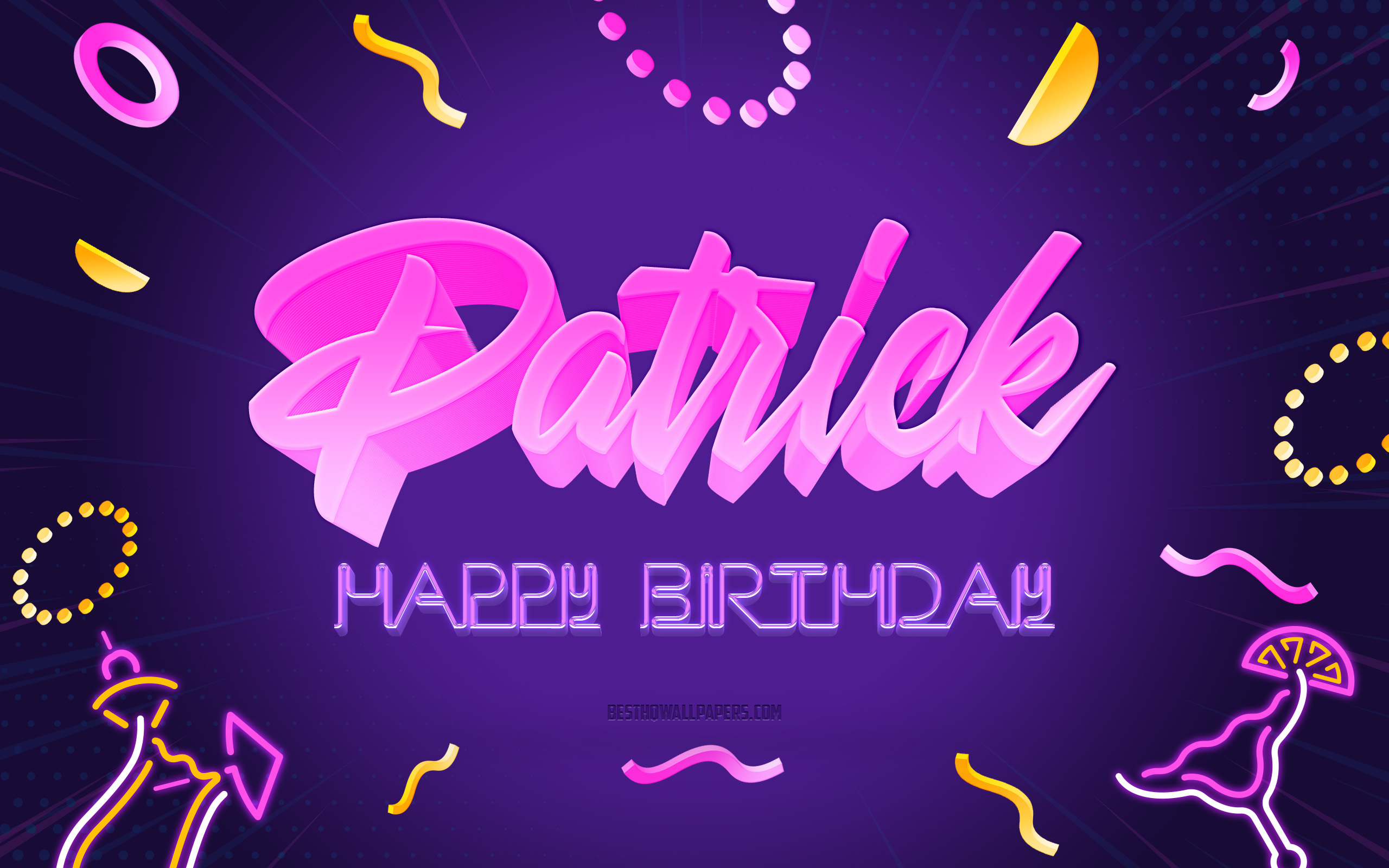 ダウンロード画像 お誕生日おめでとうパトリック 4k 紫のパーティーの背景 パトリック クリエイティブアート パトリックの誕生日おめでとう パトリックの名前 パトリックの誕生日 誕生日パーティーの背景 画面の解像度 2560x1600 壁紙デスクトップ上