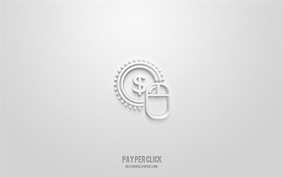 pay per click 3d icon, white background, 3d symbols, pay per click, seo icons, 3d icons, pay per click sign, seo 3d icons