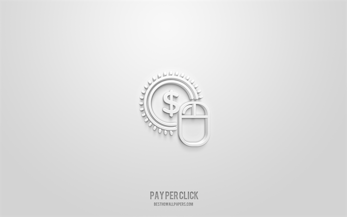 pay-per-click-3d-symbol, wei&#223;er hintergrund, 3d-symbole, pay-per-click, seo-symbole, pay-per-click-zeichen, seo-3d-symbole