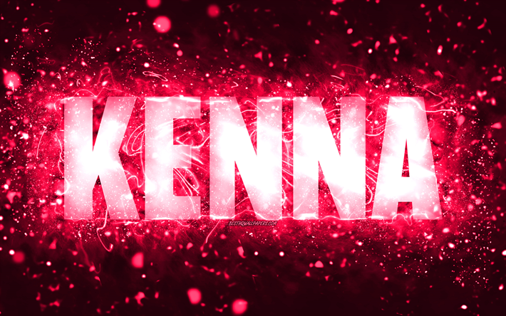 عيد ميلاد سعيد كينا, 4k, أضواء النيون الوردي, اسم كينا, خلاق, عيد ميلاد كينا, أسماء الإناث الأمريكية الشعبية, صورة باسم كينا, كينا