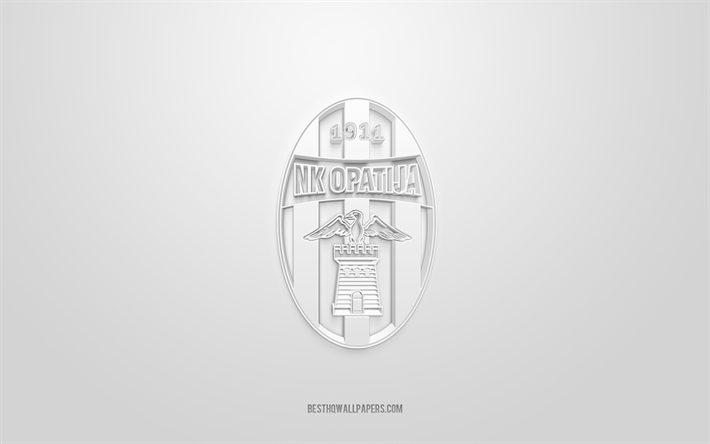 nk opatija, kreativ 3d-logotyp, vit bakgrund, druga hnl, 3d-emblem, kroatiska fotbollsklubben, kroatiska andra fotbollsligan, opatija, kroatien, 3d-konst, fotboll, nk opatija 3d-logotyp