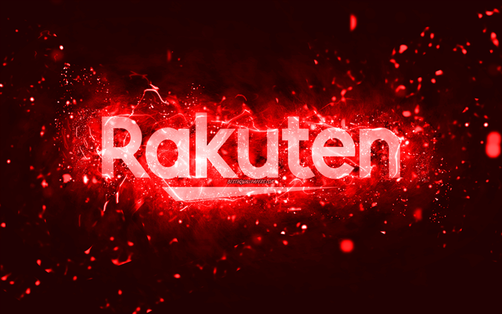شعار rakuten الأحمر, 4k, أضواء النيون الحمراء, خلاق, الأحمر، جرد، الخلفية, شعار rakuten, العلامات التجارية, راكوتين
